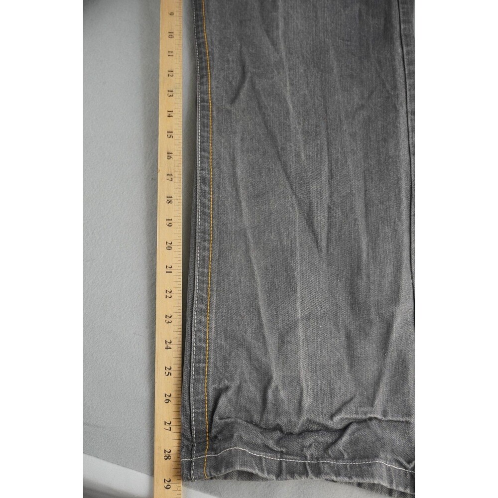 Vtg Basic Code Men's 32x32 Jeans Fleur De Lis Embroidered Baggy Y2K Grey Denim - Picture 8 of 10